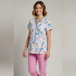 Flamingo scrub top small Runway by Cherokee